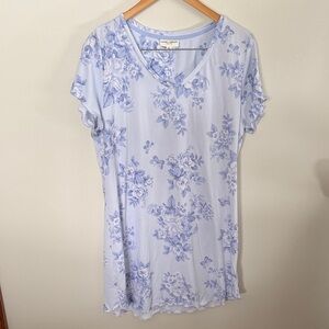 Laura Ashley Blue Floral Ribbed Mini Dress Y2K Cottagecore XL